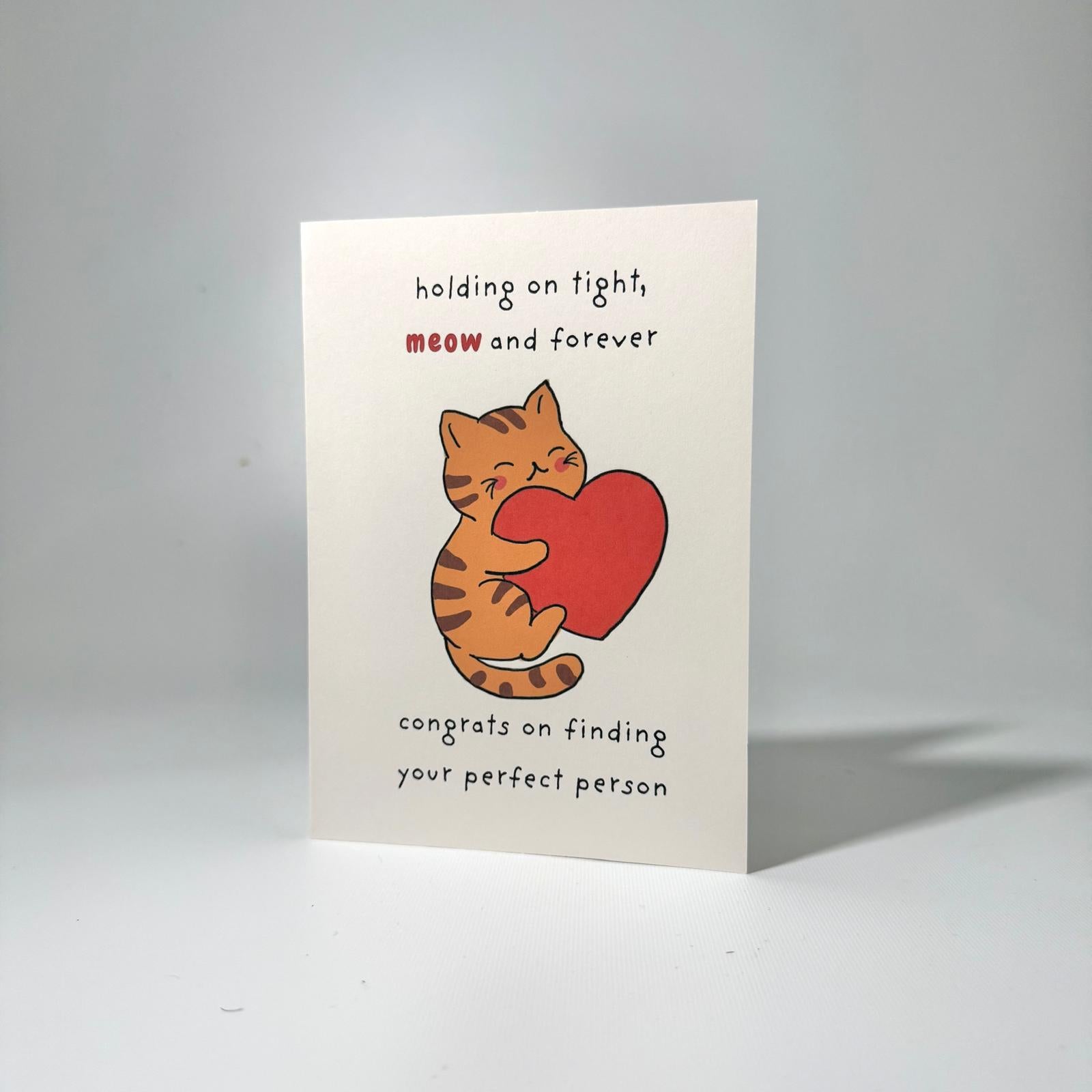 Orange Heart Cat Romance Greeting Card