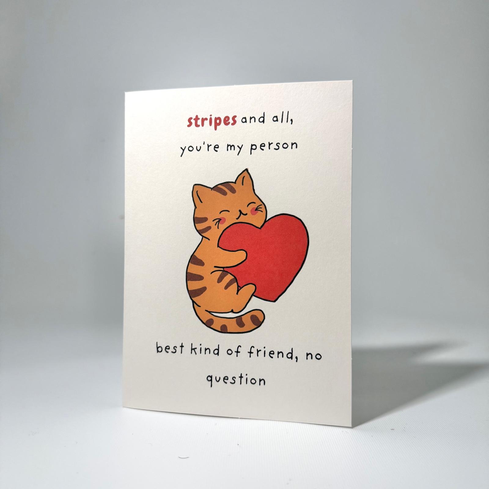 Orange Heart Cat Friendship Greeting Card