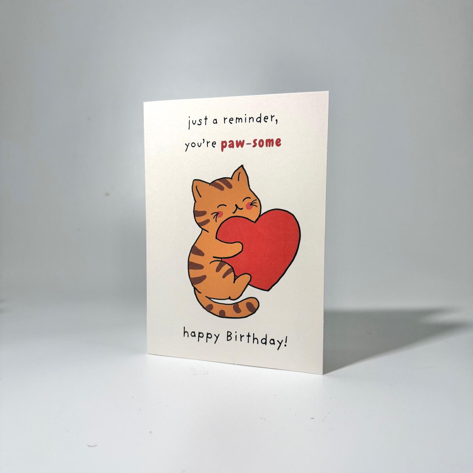 Orange Heart Cat Birthday Greeting Card