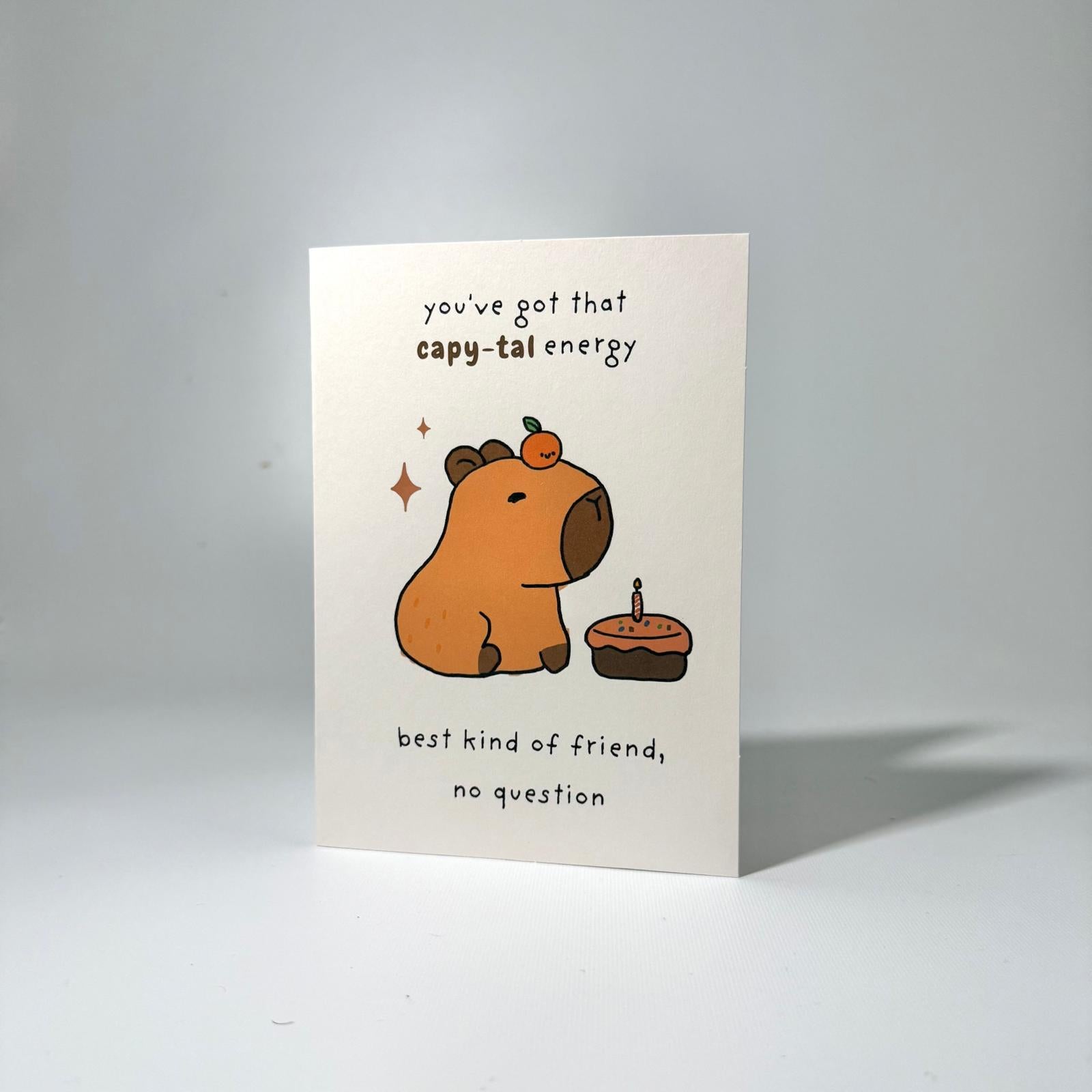 Brown Cake Capybara Friendship Greeting Card