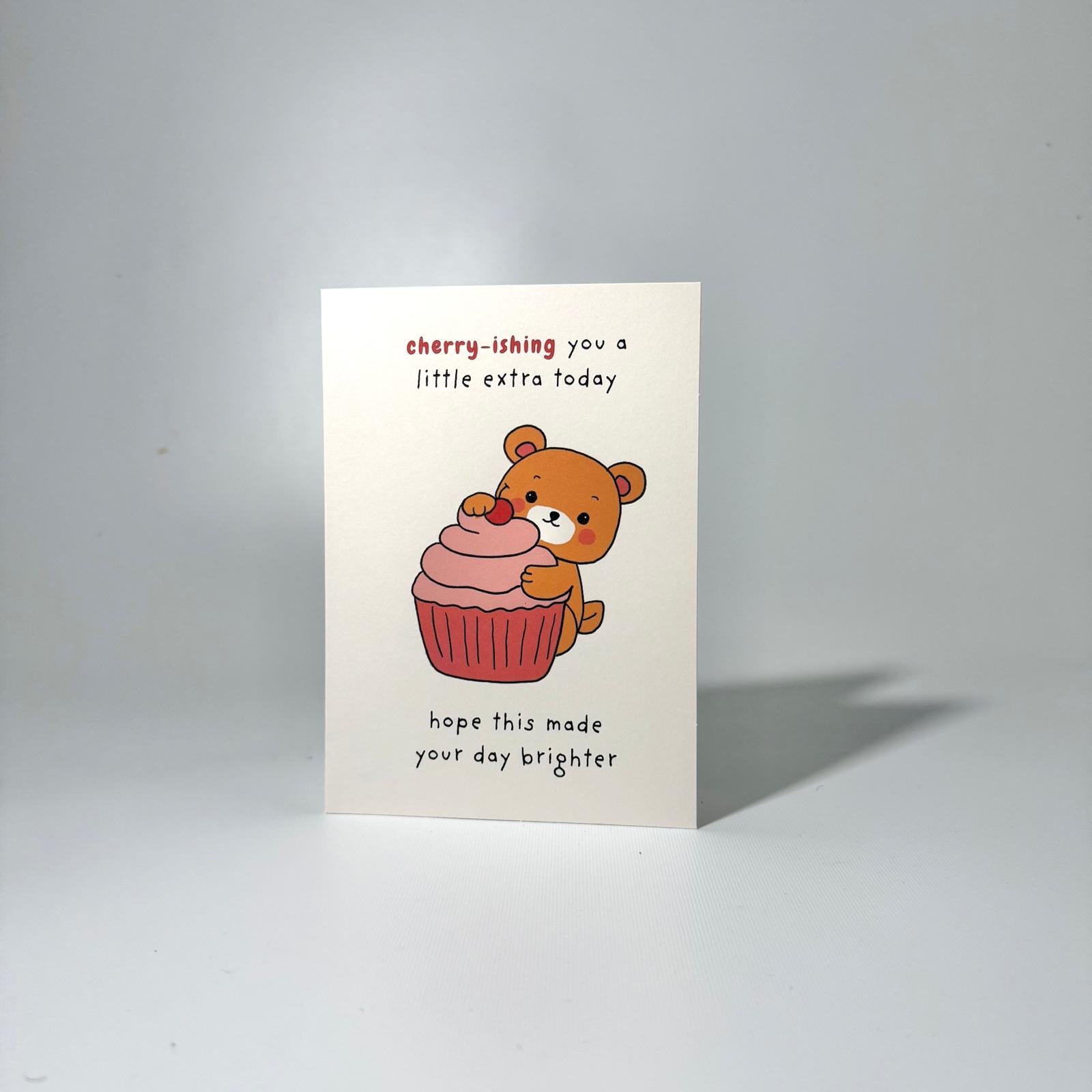 Brown Cupcake Bear Just Because Greeting Card