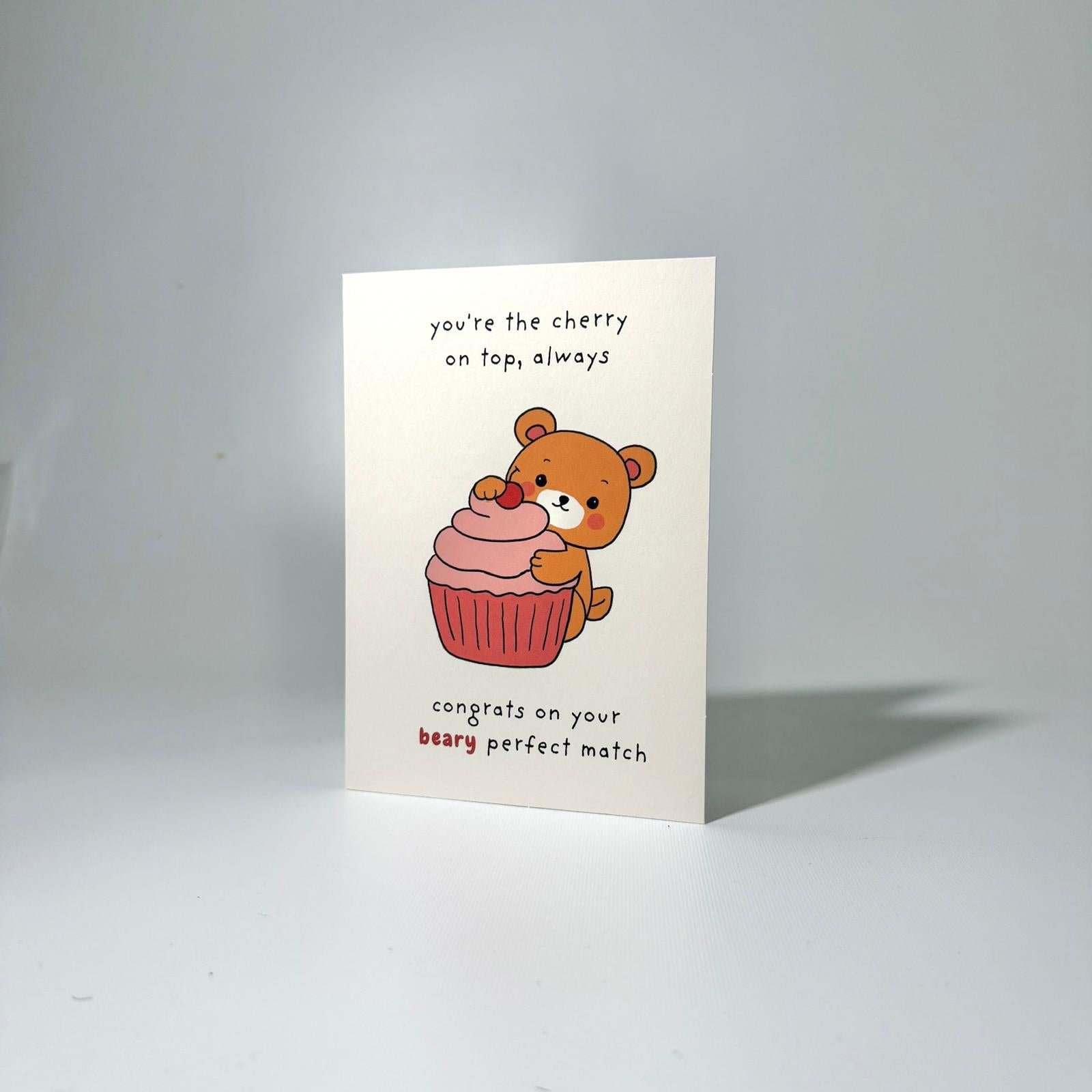 Brown Cupcake Bear Romance Greeting Card