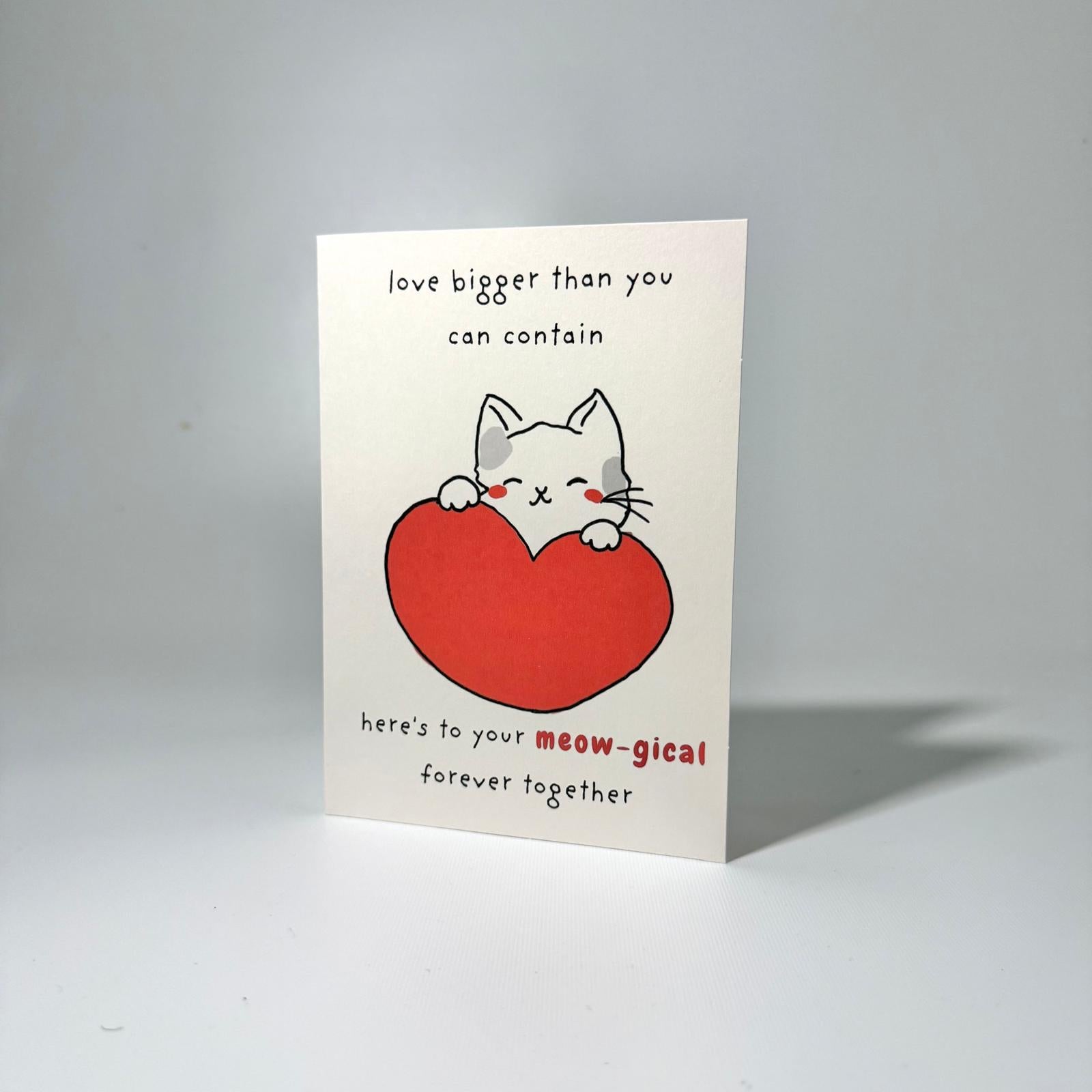 White Heart Cat Romance Greeting Card