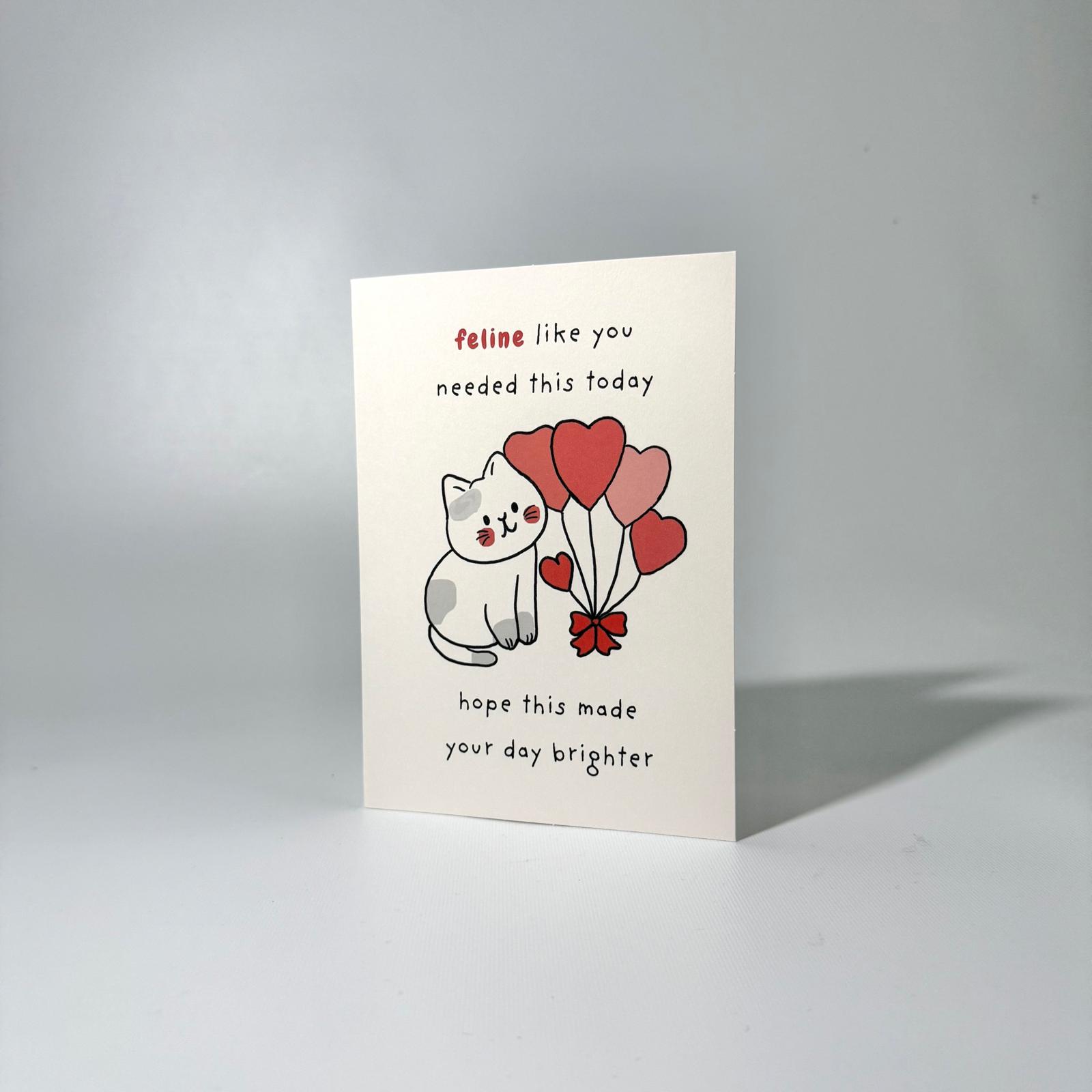 White Heart Balloon Cat Just Because Greeting Card