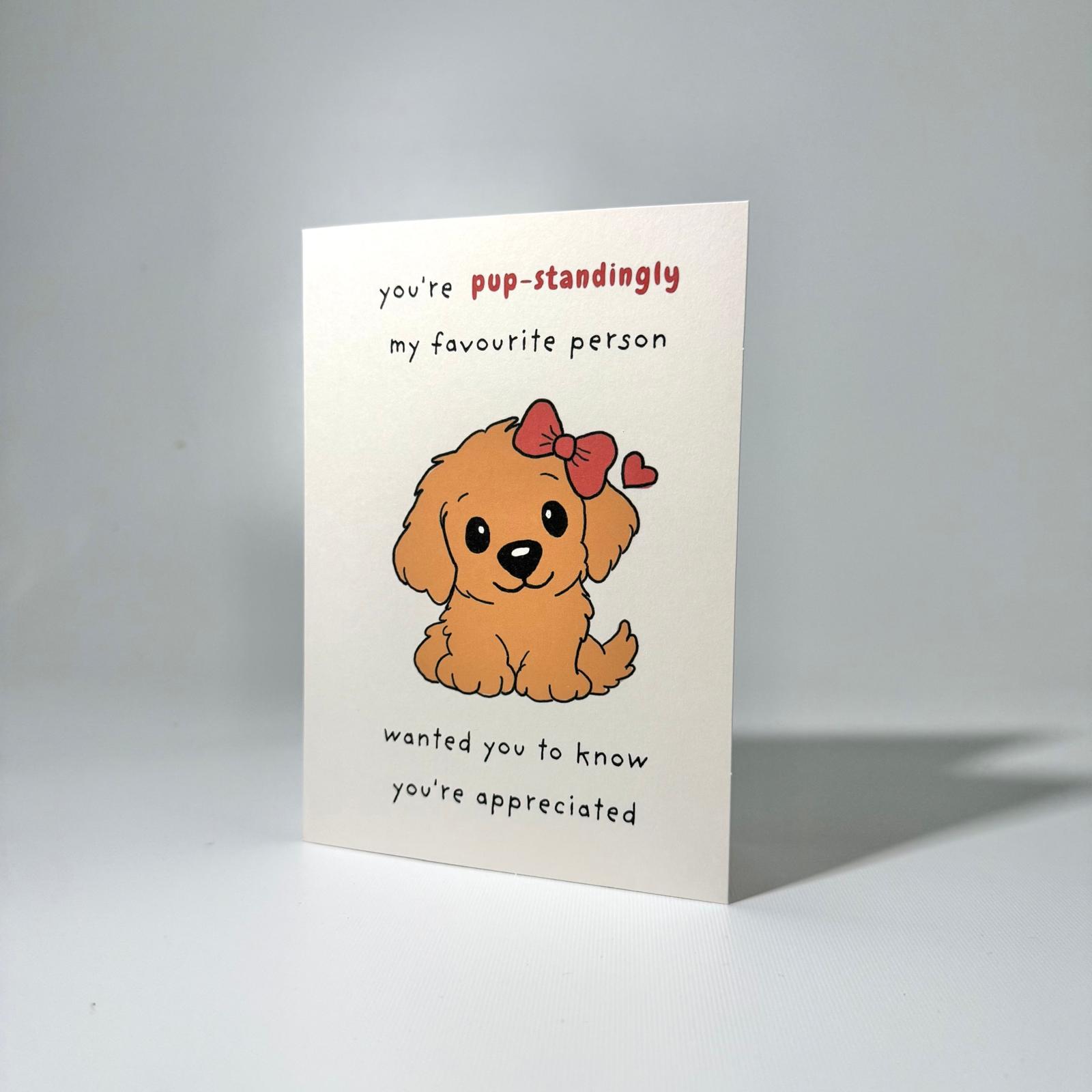 Pink Bow Pup Friendship Greeting Card