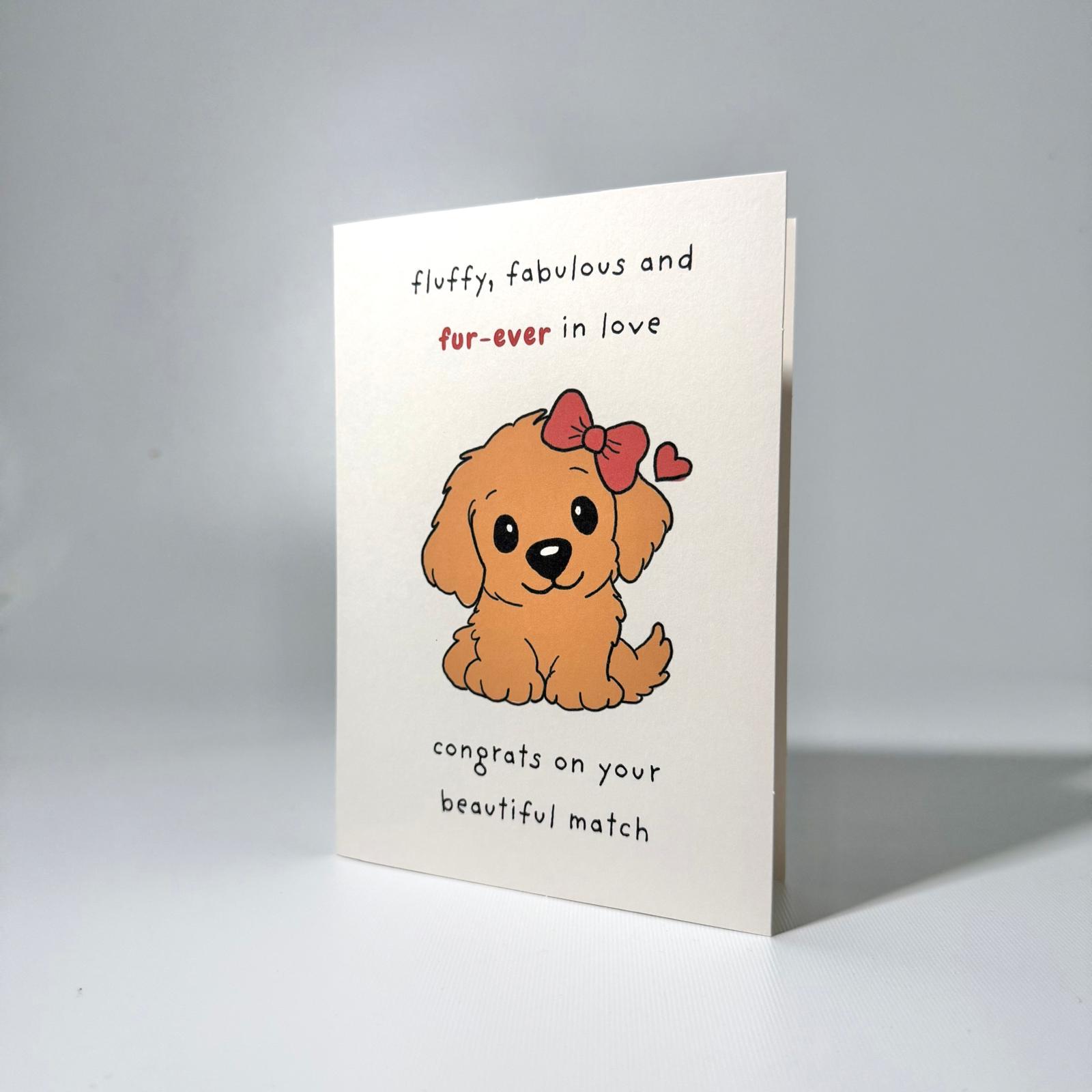 Pink Bow Pup Romance Greeting Card