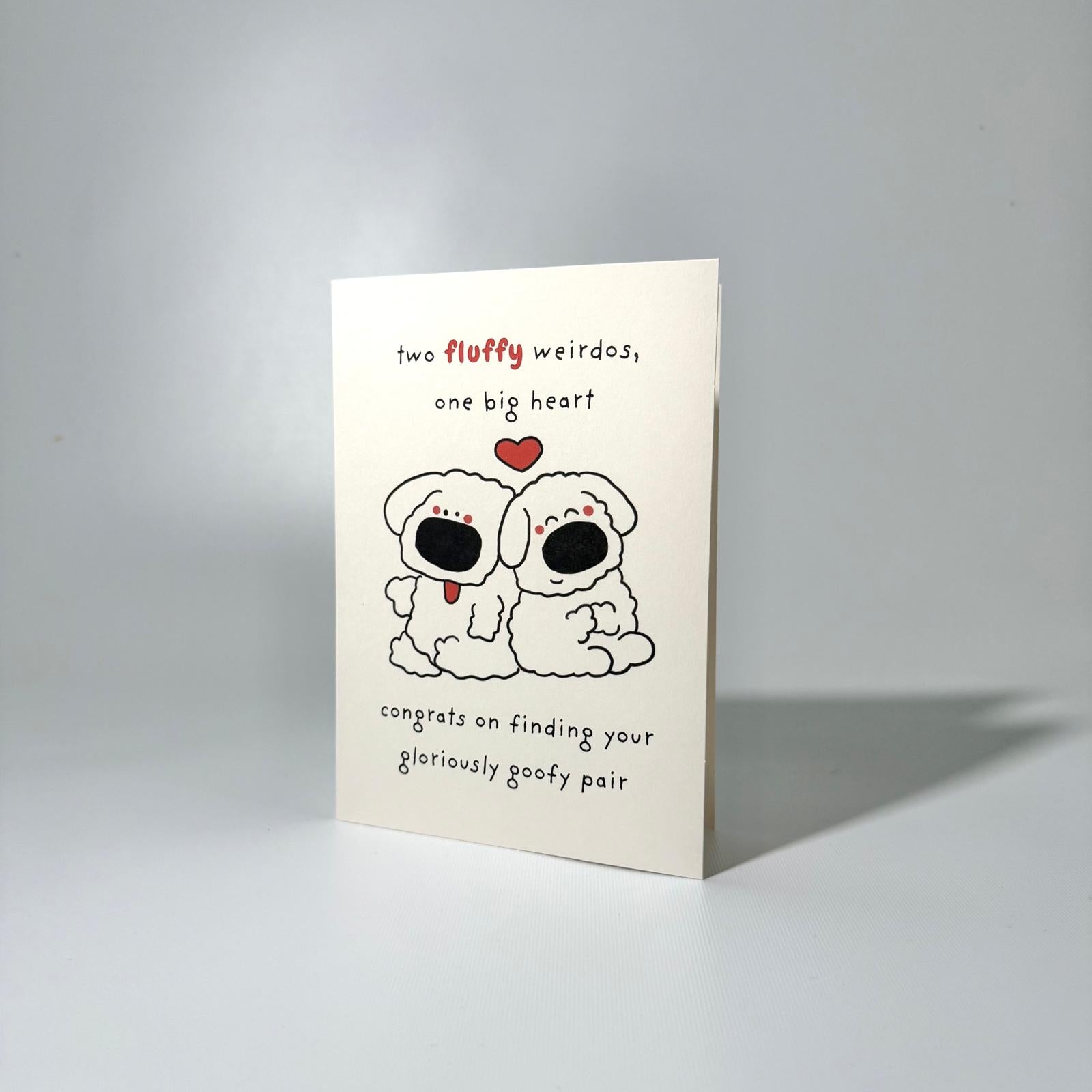 Fluffy White Pups Duo Romance Greeting Card