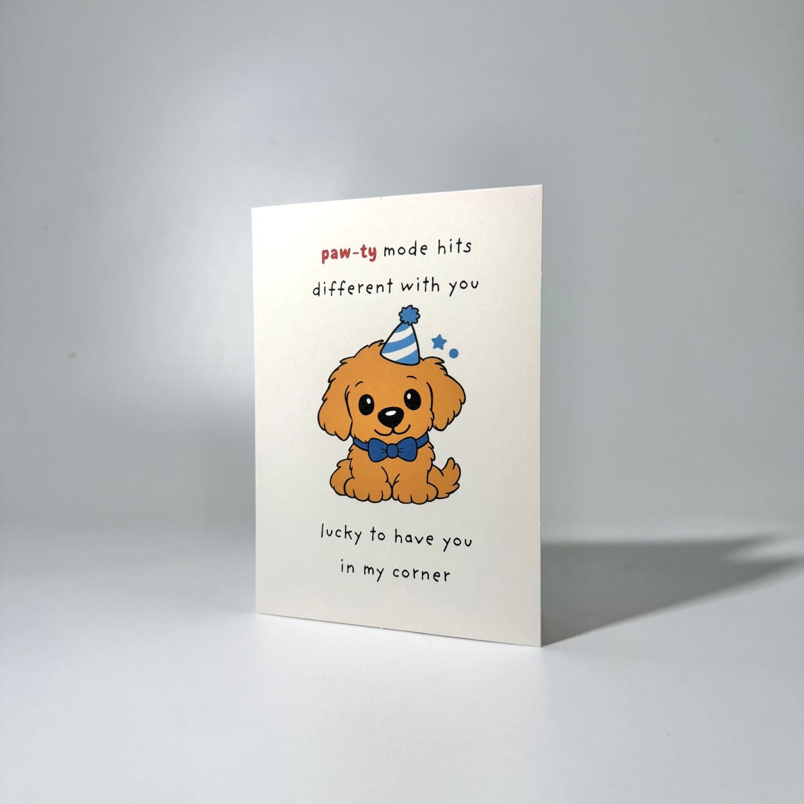 Blue Party Pup Friendship Greeting Card