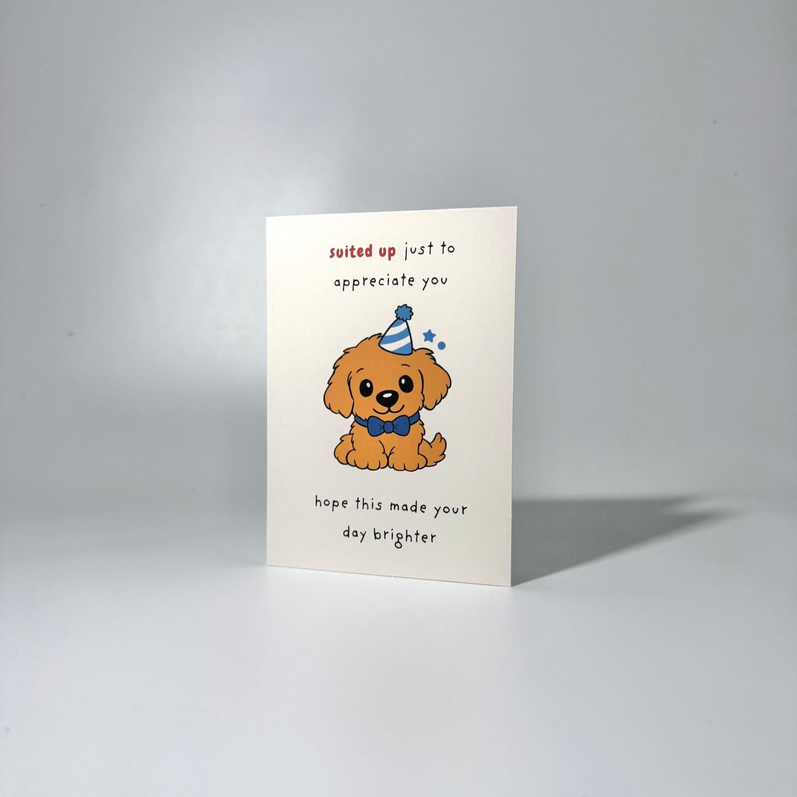 Blue Party Pup Just Because Greeting Card
