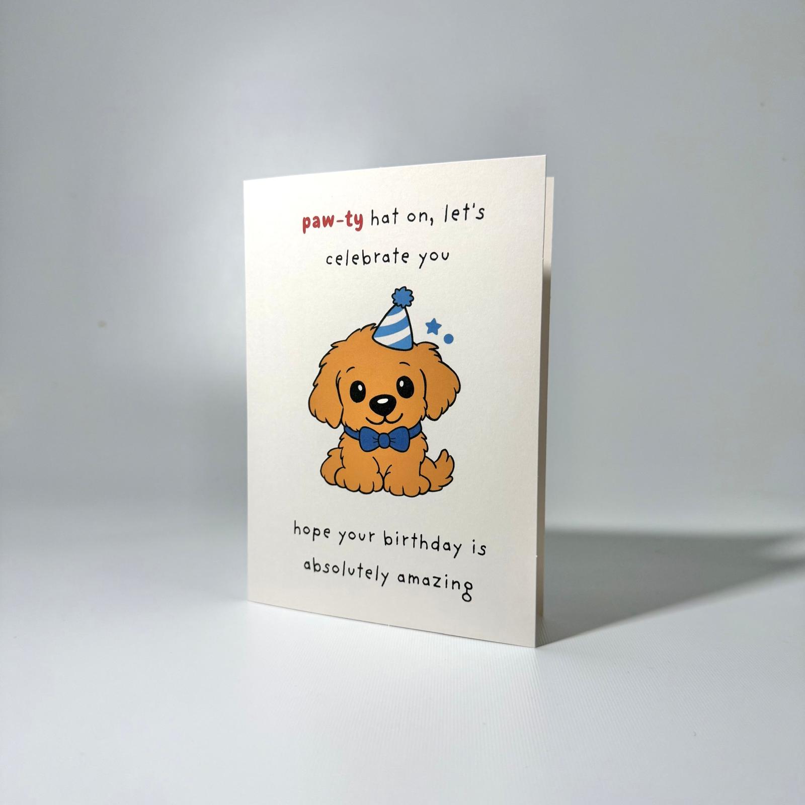Blue Party Pup Birthday Greeting Card