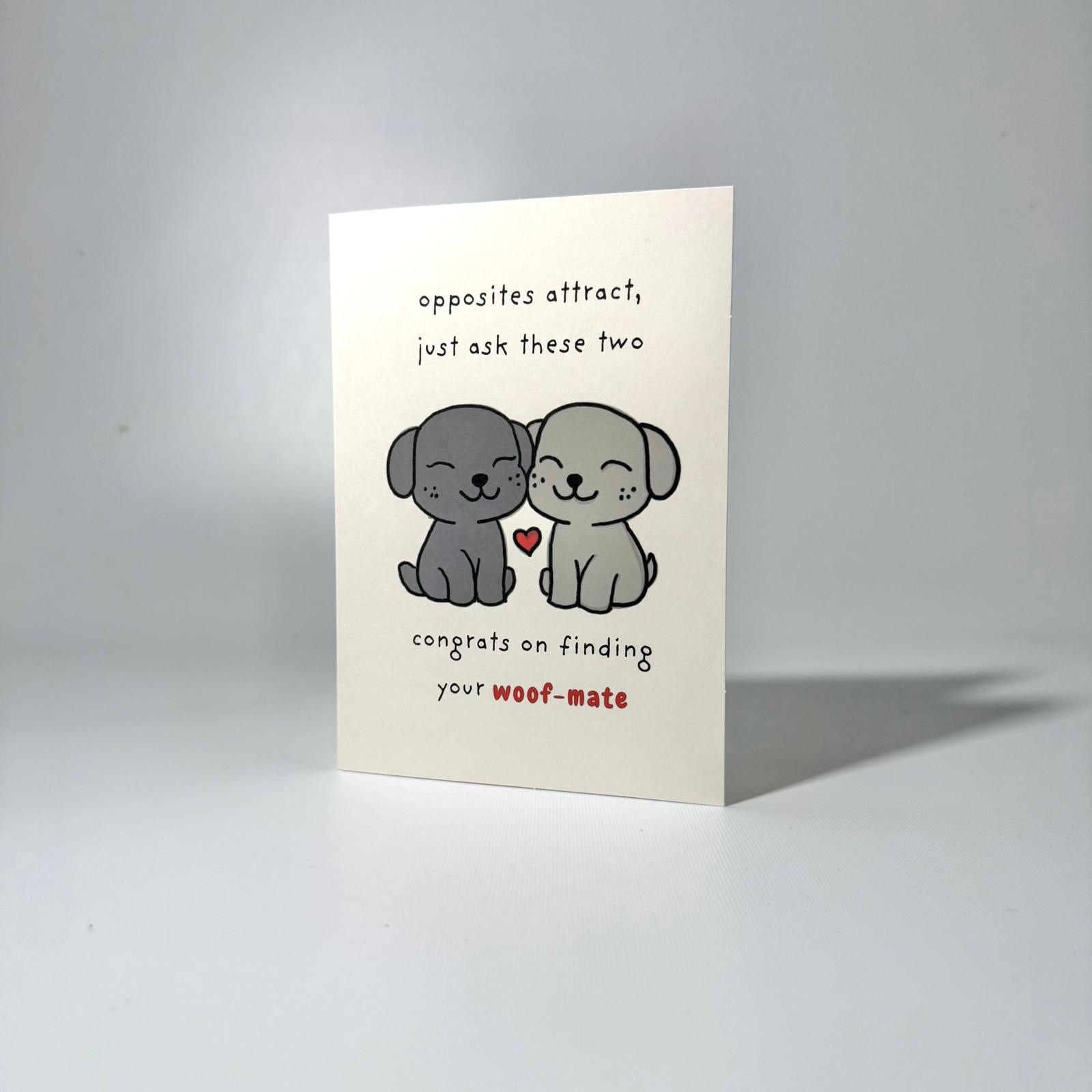 Grey Pups Pair Romance Greeting Card