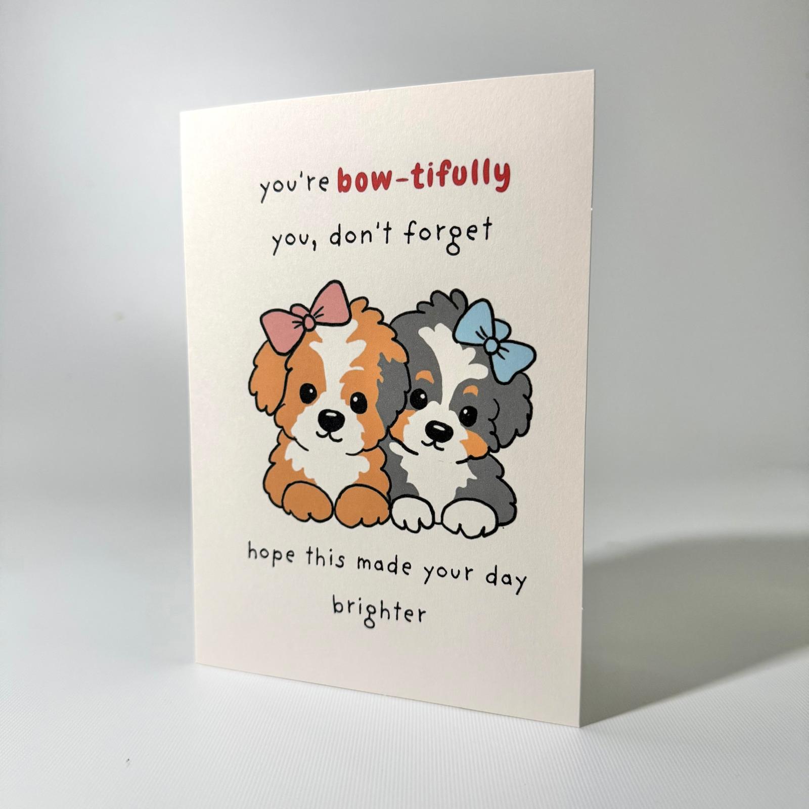 Bow Pups Duo Just Because Greeting Card