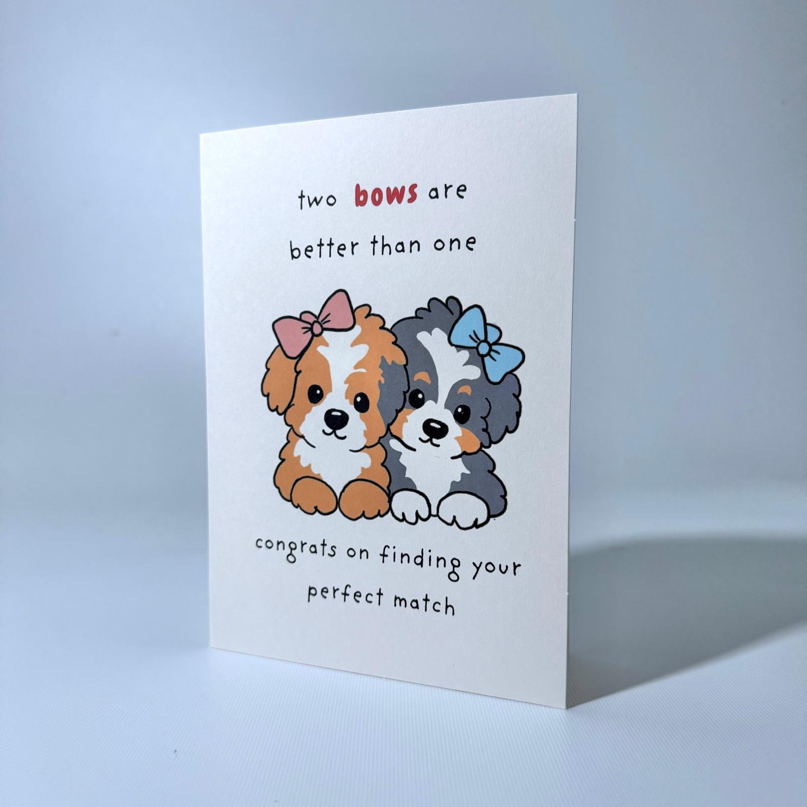Bow Pups Duo Romance Greeting Card
